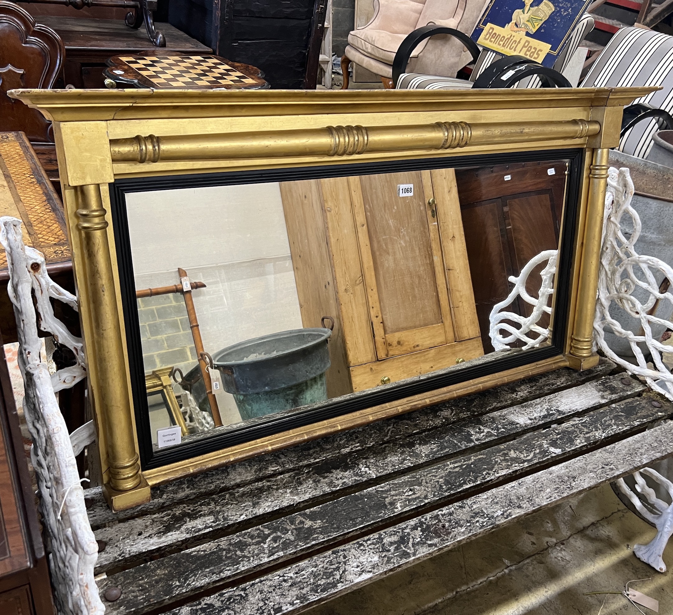 A Regency giltwood overmantel mirror, width 128cm, height 65cm